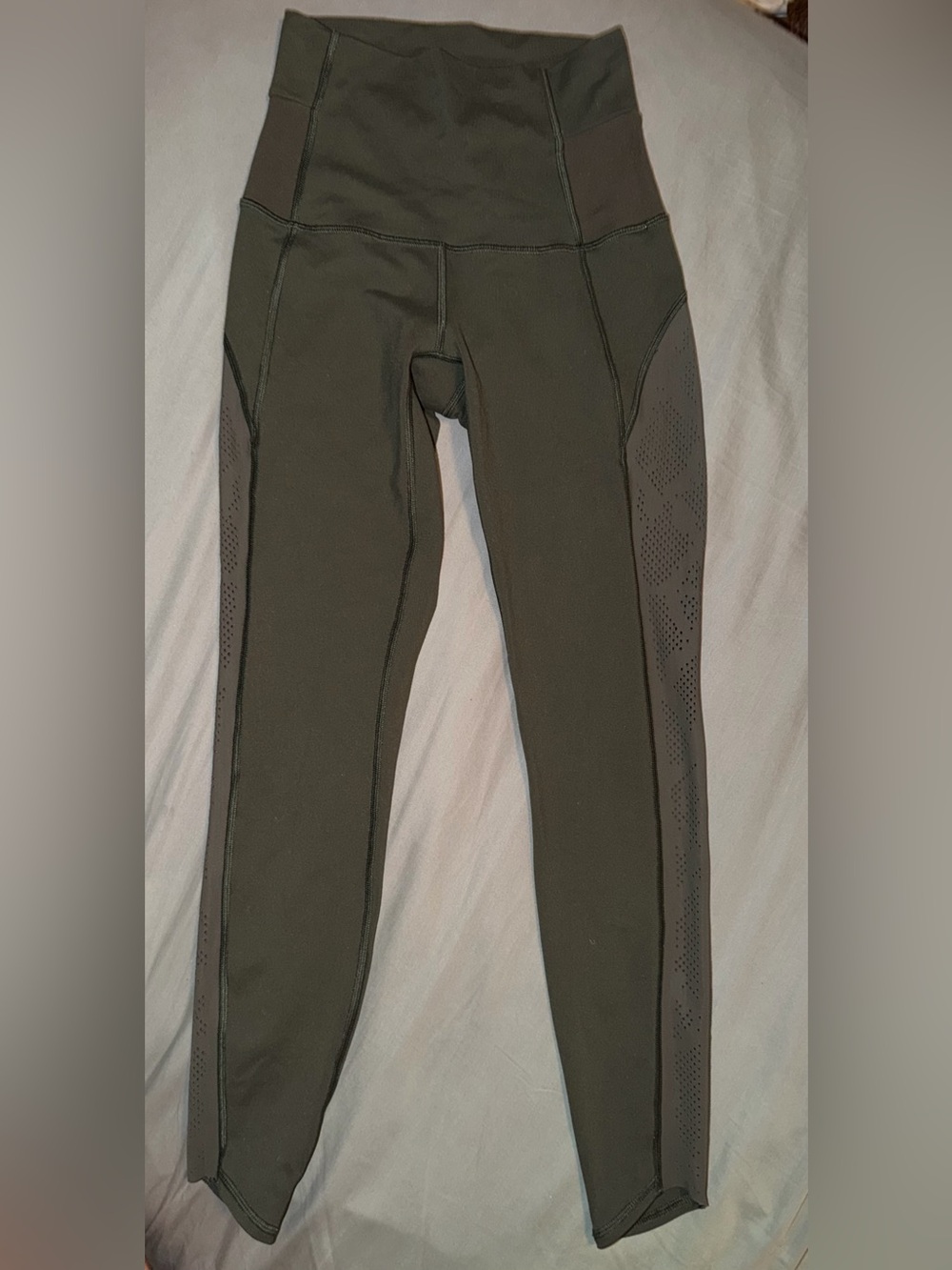 lululemon athletica Olive Green Leggings with Side Mesh Panels